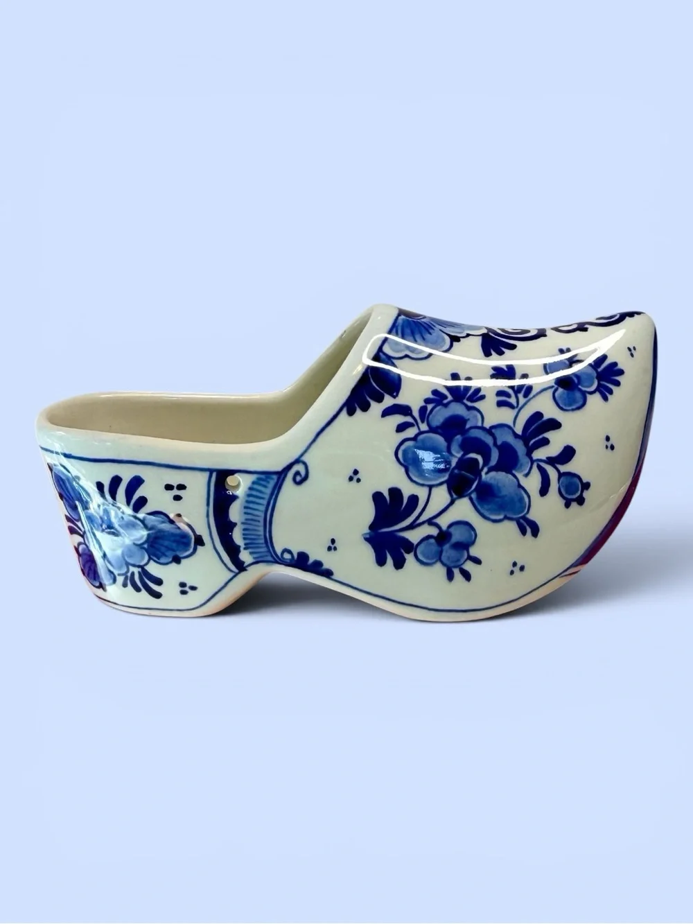 VTG Delft Blue Ceramic Clog Hand Painted Holland Dutch Shoe Original Paper Label